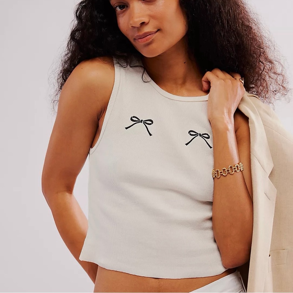 Free People Bow Embroidered Tank